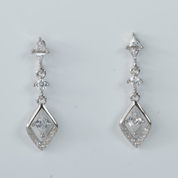 Sterling Silver/CZ Diamond Shape Drop Earrings